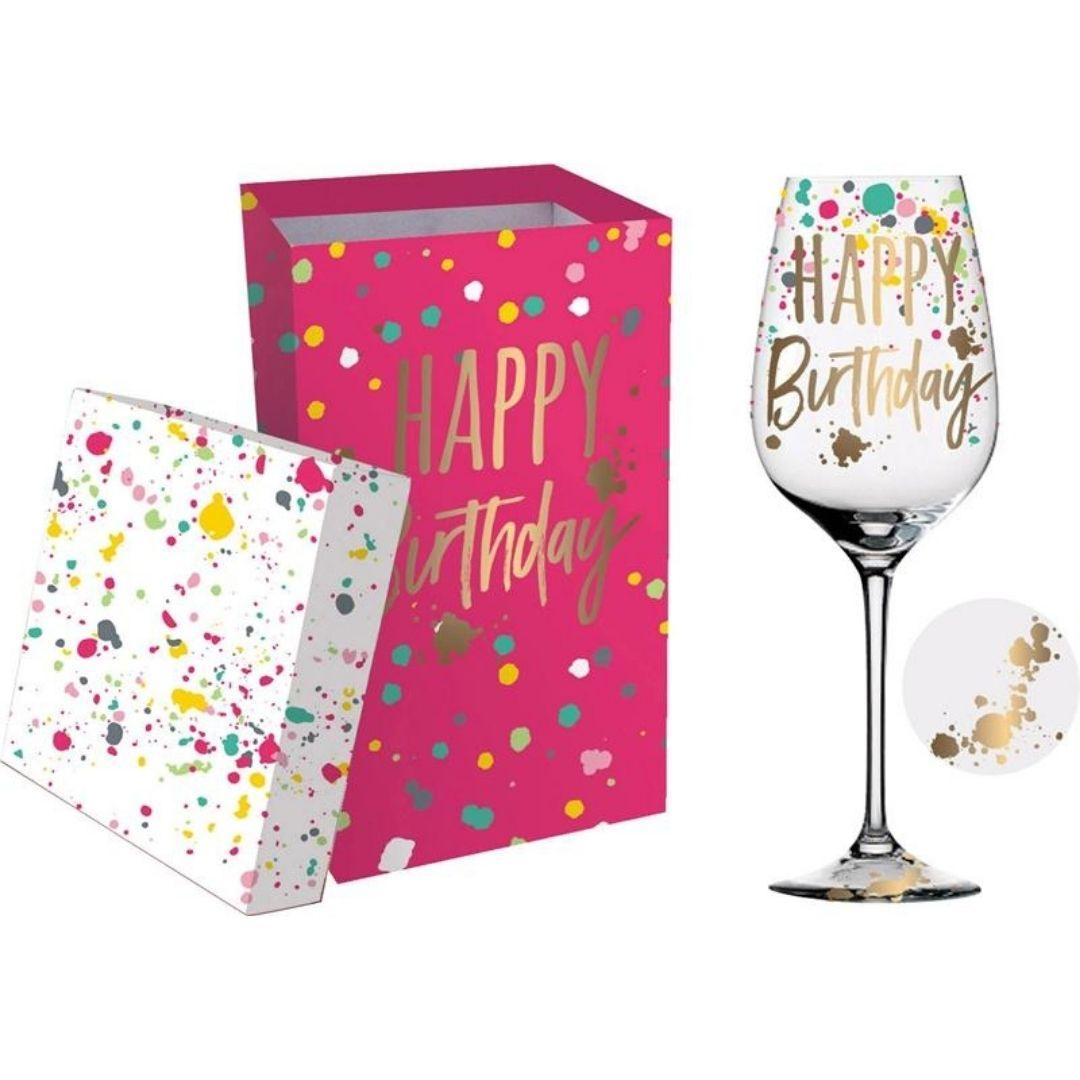 Happy Birthday Wine Glass and Gift Box - Cool Stitches