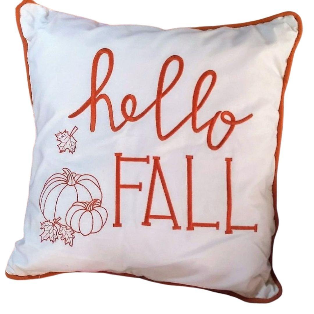Hello Fall Embroidered Pillow - Cool Stitches